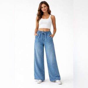 Rewash Light Blue Wide-Leg Drawstring Jeans